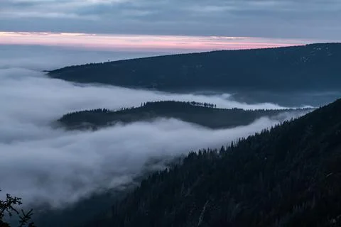 Misty sunset Foto stock