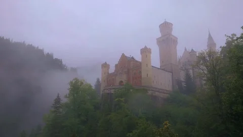 Misty view of Neuschwanstein Castle Stock Footage 321460643
