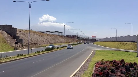 Misty volcano on the background of an auto road Arequipa, Peru Stock Footage 82471575