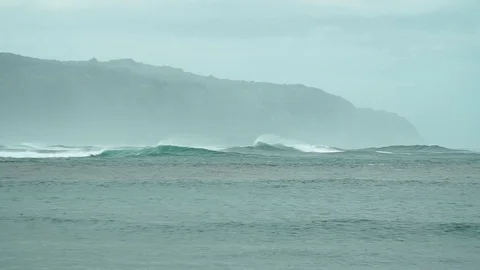 Misty Waves on the Coast Stock Footage 83096880