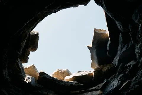 Mitato point of view from inside with open roof in Crete, Greece Stock Photos