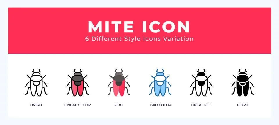 Mite icon set with different styles. Design elements for logo. Vector illus.. Illustrazione stock