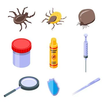 Mite icons set, isometric style Stock Illustration
