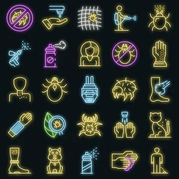 Mite icons set vector neon 스톡 일러스트