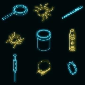 Mite icons set vector neon 스톡 일러스트