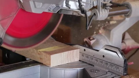 Miter Machine Cutting timber in Slow motion Stock Footage 319632849