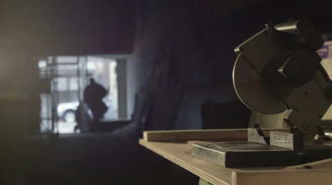 Miter Saw and Power Tools in Unfinished Building during Construction Video stock 61504283
