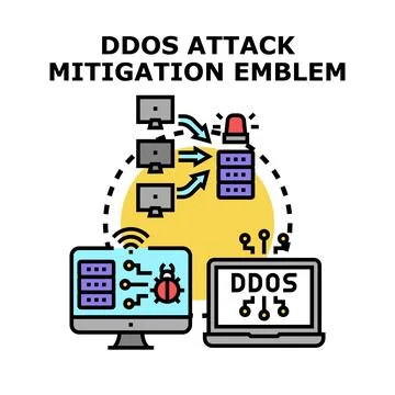 Mitigating ddos attack, cybersecurity shield protecting network server Stock Illustration
