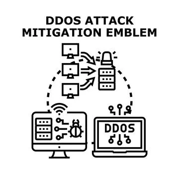 Mitigating ddos attack, cybersecurity shield protecting network server Stockillustratie