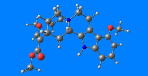 Mitragynine molecular structure isolated on blue Stock Illustration