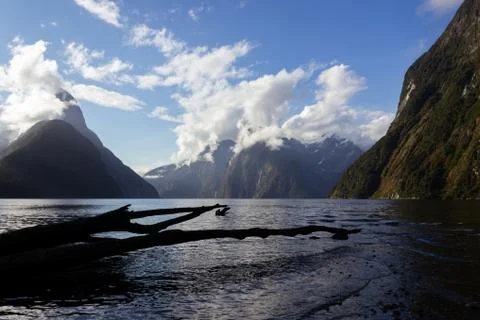 Mitre Peak on sunset with nice clouds, Milford Sound, Fiordland, South Island Stock-Fotos