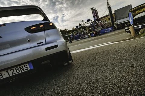Mitsubishi lancer evolution mr car parked near carnival Stock Photos