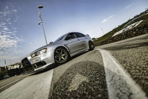 Mitsubishi lancer evolution x tuning on road Stock Photos