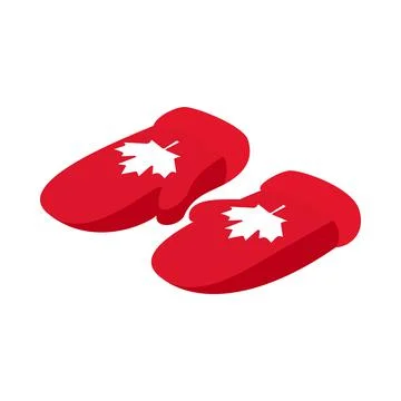 Mittens with a maple leaf icon, isometric 3d style Stock Illustration