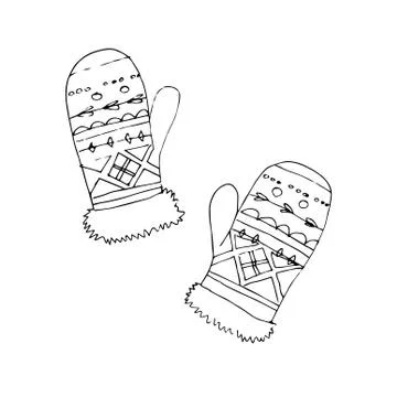 Mittens vector on white. Liner vector illustration on white Stock Illustration