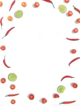 Mix chili tomato lime pattern and space Stock Photos