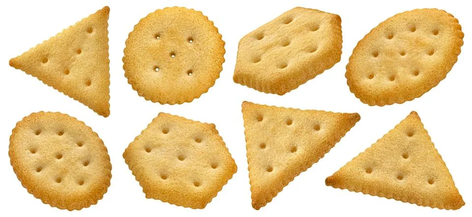 Mix of crackers isolated on white background with clipping path Foto stock