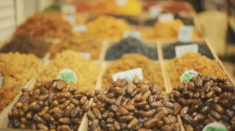 Mix of Different Dried Fruits on Eastern Market Stock Footage 68406128