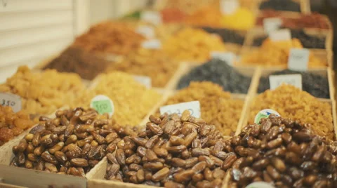 Mix of Different Dried Fruits on Eastern Market Stock Footage 68406398