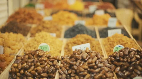 Mix of Different Dried Fruits on Eastern Market Stock Footage 68407142