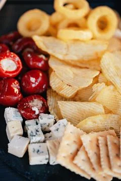 Mix of different snacks and appetizers. Foto stock