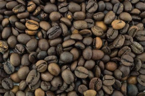 Mix of different types of roasted coffee beans. Coffee Background. Stock Photos