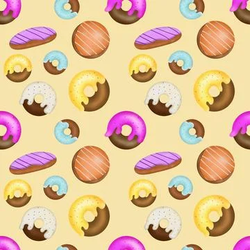 Mix donuts seamless pattern on background. Stock Illustration