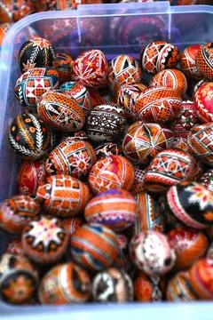 Mix of easter eggs with the traditional designs. 库存照片
