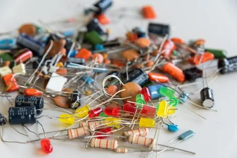 Mix of electronic components with LEDs Stock Photos