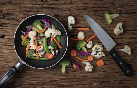 Mix fresh vegetable in pan 写真素材