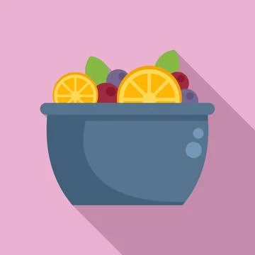 Mix fruit salad icon flat vector. Fresh food Stock Illustration
