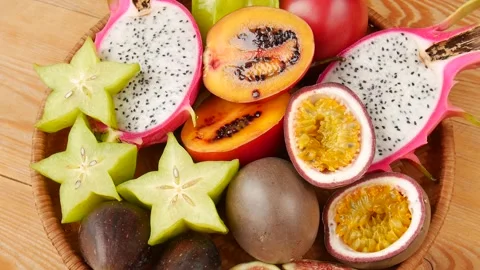 Mix of fruits on the table. 스톡 동영상 243698151