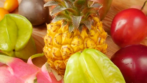 Mix of fruits on the table. Video stock 245681371