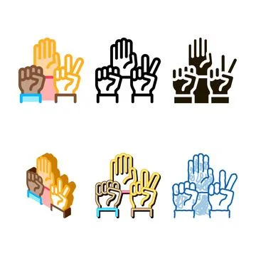 Mix human hands race gestures icon vector outline Stock Illustration