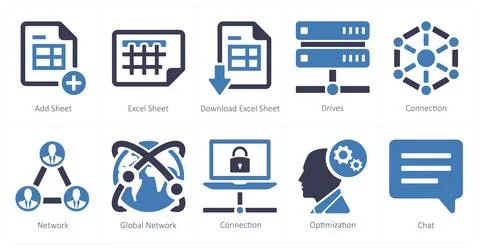 Mix icons as add sheet, excel sheet, download excel sheet Stock Illustration