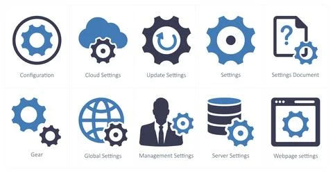 Mix icons as configuration, cloud settings, update settings Illustrazione stock