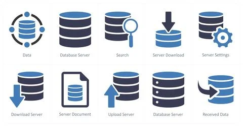 Mix icons as data, database server, search Stock Illustration