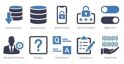 Mix icons as download server, database server, mobile security イラスト素材