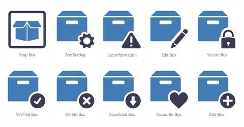 Mix icons as drop box, box setting, box information Stock Illustration