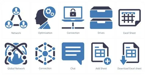Mix icons as network, optimization, connection Stockillustratie