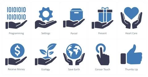 Mix icons as programming, settings, parcel Stock Illustration