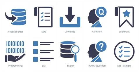 Mix icons as received data, data, download, question Stock Illustration