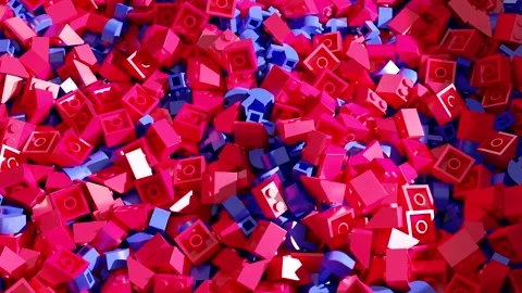 Mix of Lego Bricks in Red and Blue Color Stock Footage 229682604