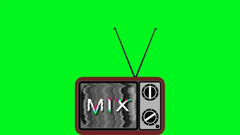 MIX message on flat design retro TV screen, black and white interferences, Gr Stock Footage 152111408