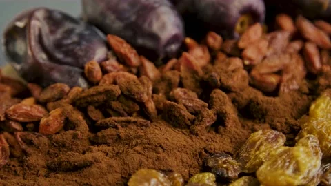 Mix of nuts Almonds, walnuts, peanuts, hazelnuts, seeds, sesame seeds. close-up Stock Footage 153158339