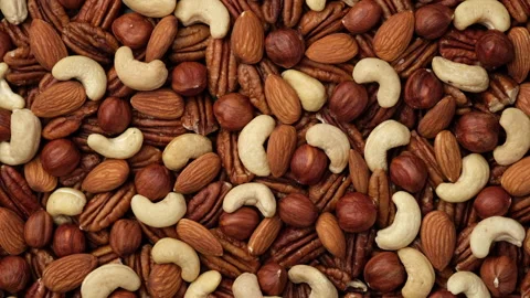 Mix nuts cashews, almonds, hazelnuts top view, rotate. 4K UHD video Stock-Footage 154349899