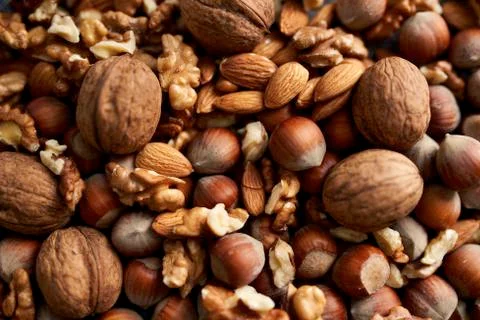 Mix of nuts, closeup Stock Photos