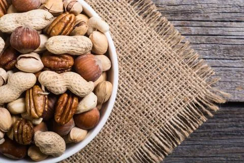 Mix of nuts in plate Stock Photos