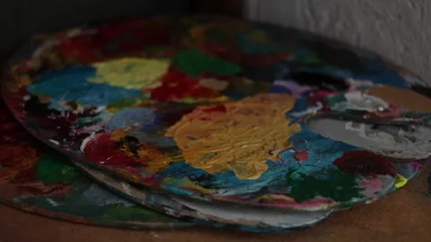 A mix of paints on a palette Stock Footage 152722751