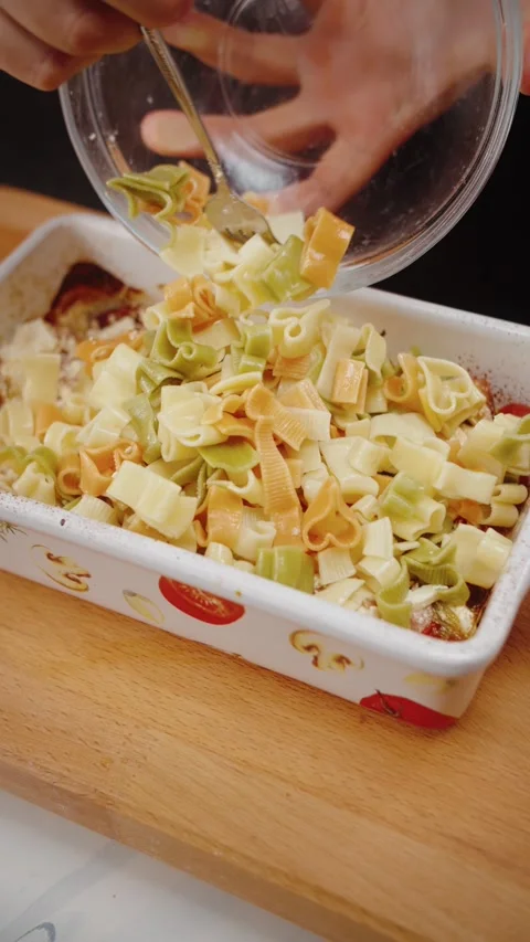 Mix Pasta with Vegetables in Baking Dish Video stock 282730337